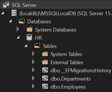 EF Core Database Tables